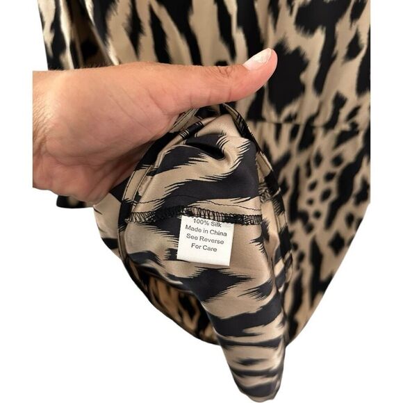 Parker Silk Leopard Print Long Sleeve A-Line Mini Dress Brown Tan Size Small - Picture 7 of 7